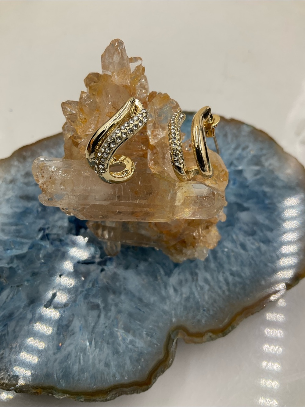 Banana Republic Gold Pave Crystal  Hoop Post Earrings